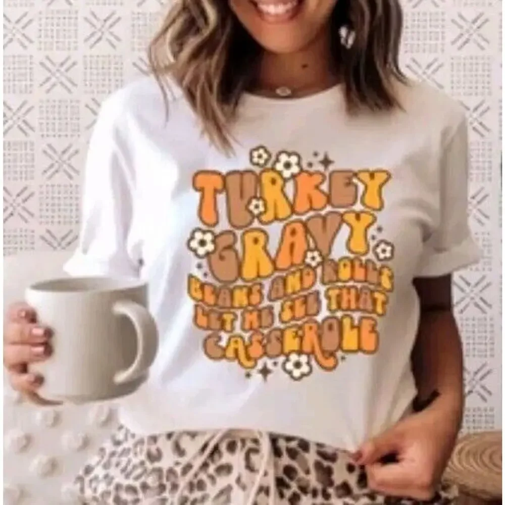 Bella & Canvss Shirt Girl Small 6-8 Beige Turkey Gravy Beans Rolls Casserole Tee